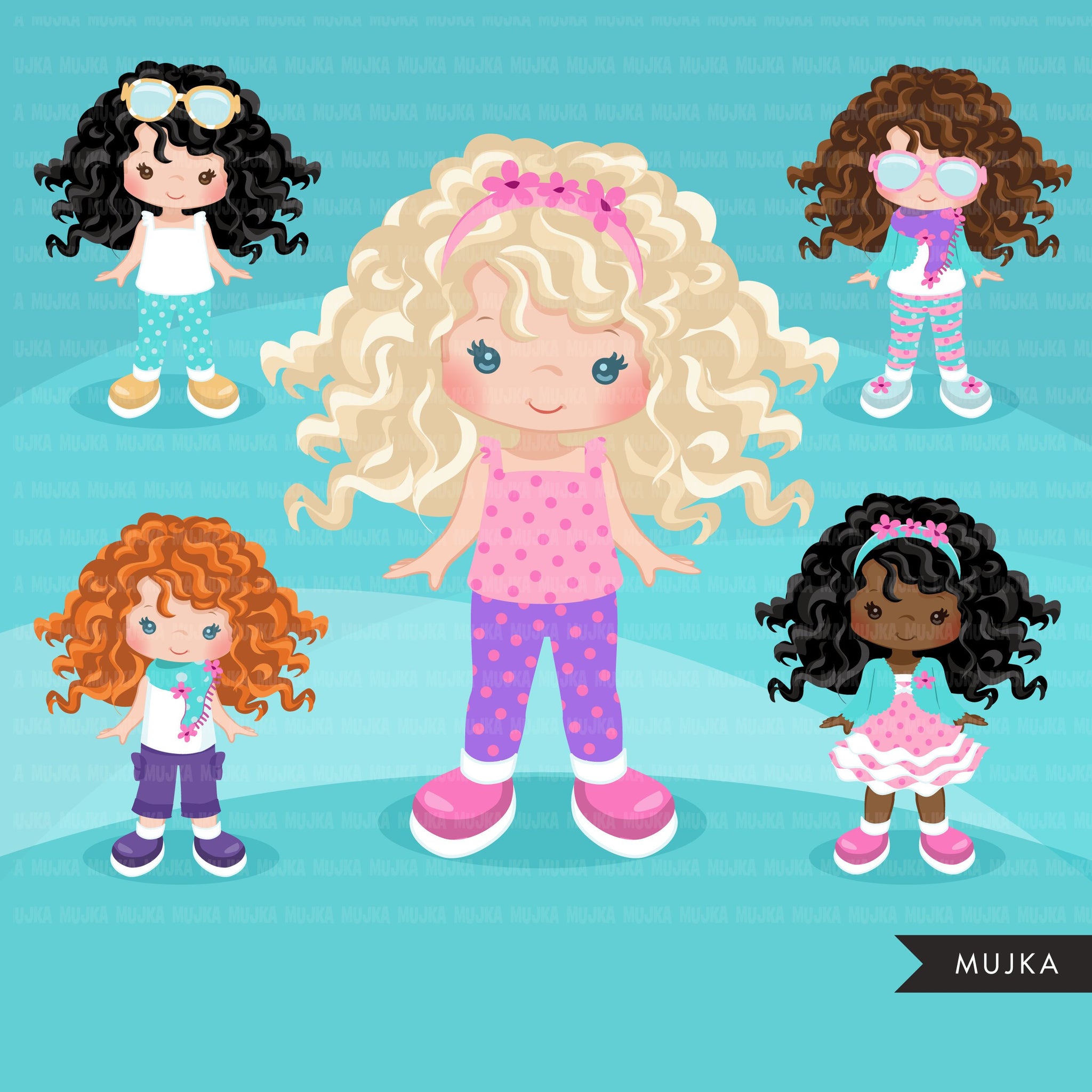 Paper doll clipart. Little Girl Dressing Party – MUJKA CLIPARTS