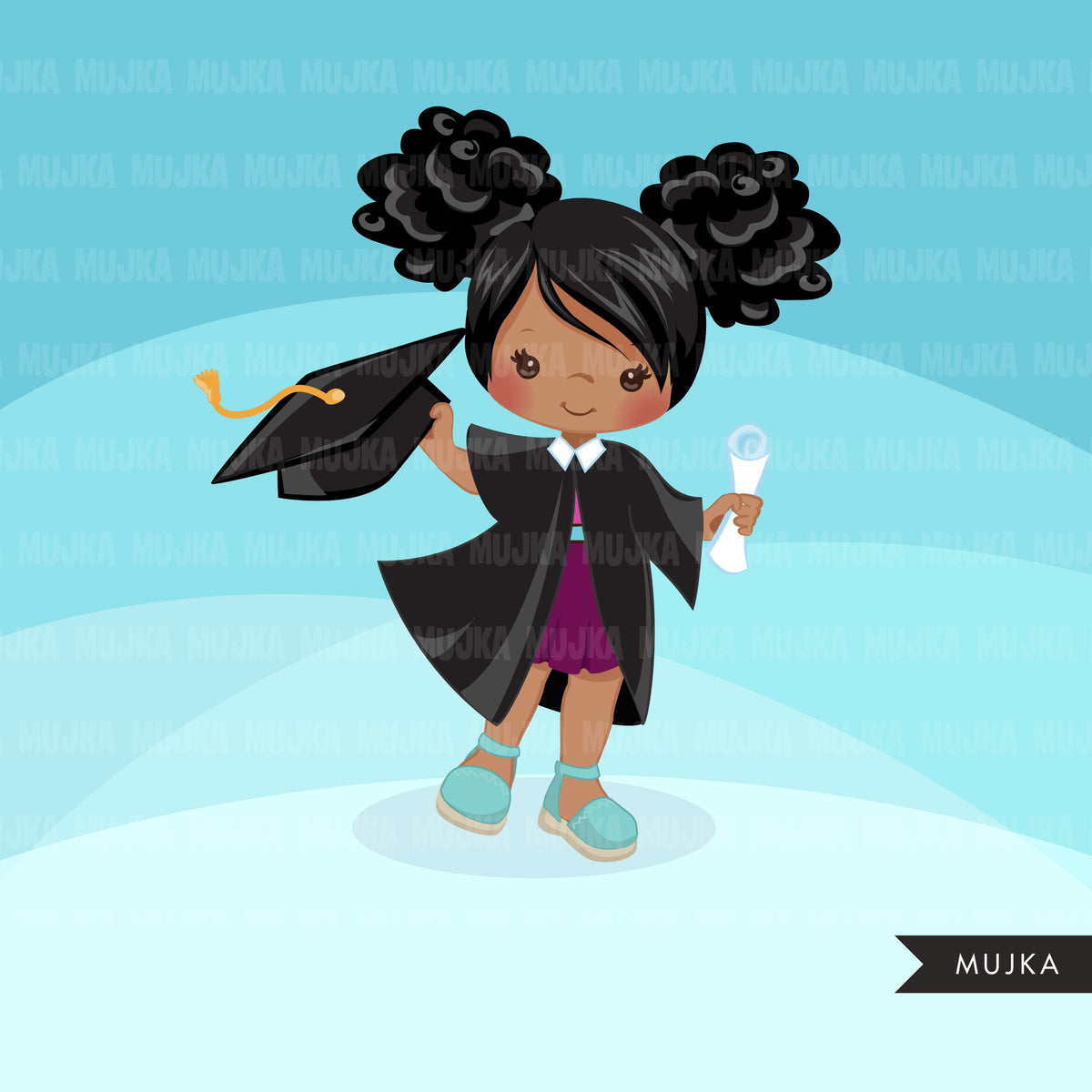 Graduation Clipart, black girl celebrate. School Graphics – MUJKA CLIPARTS