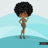 Afro black woman clipart with leopard print African-American graphics, print and cut PNG T-Shirt Designs, Black Girls clip art