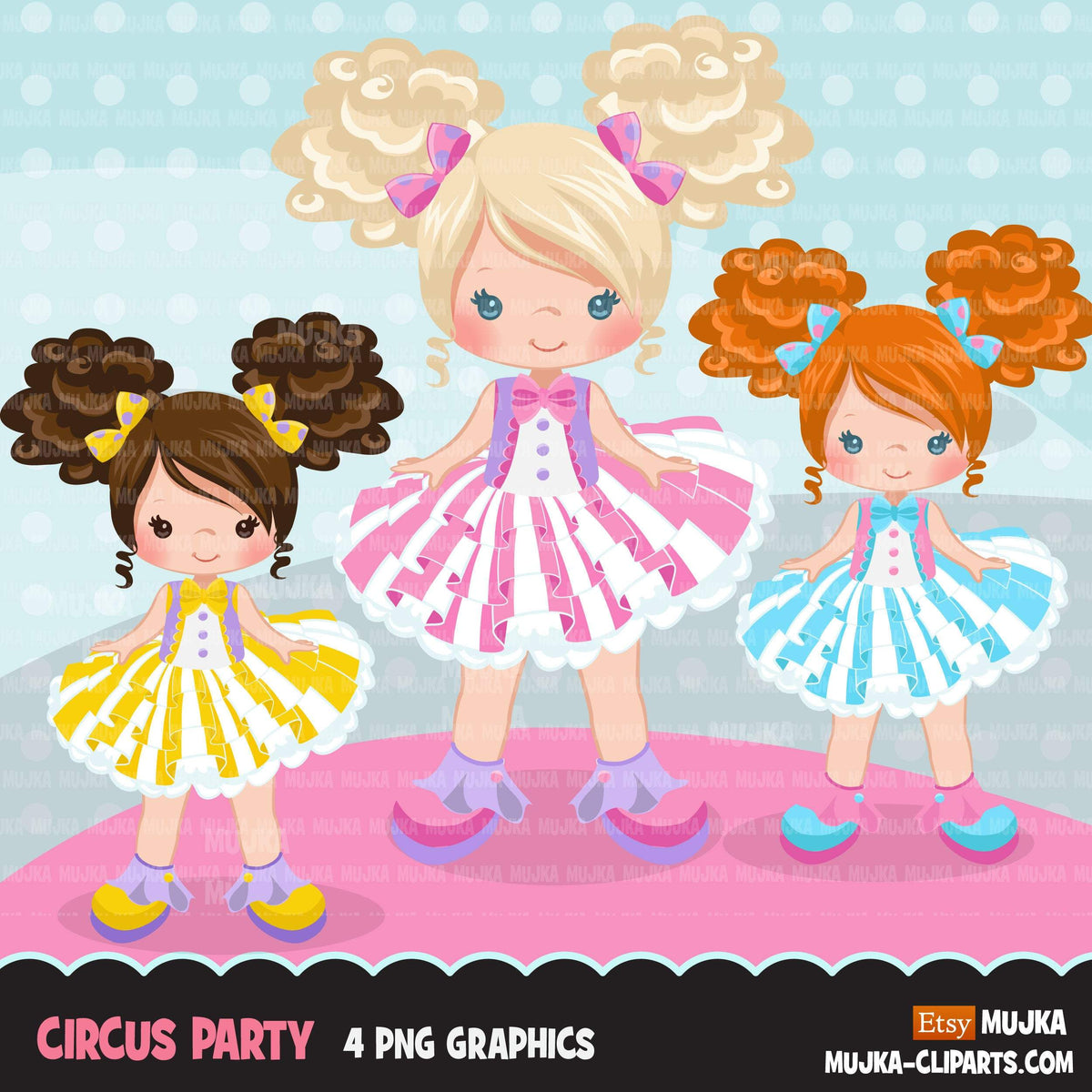 Circus Girls Clipart pastel Big top carnival graphics, tutu girls summ ...