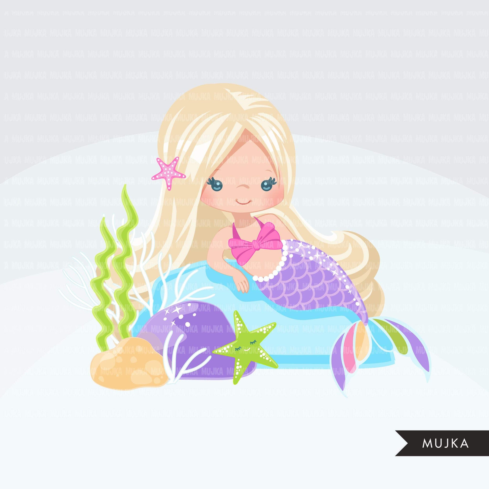 Mermaid clipart, pastel rainbow mermaid graphics, girls, summer – MUJKA ...