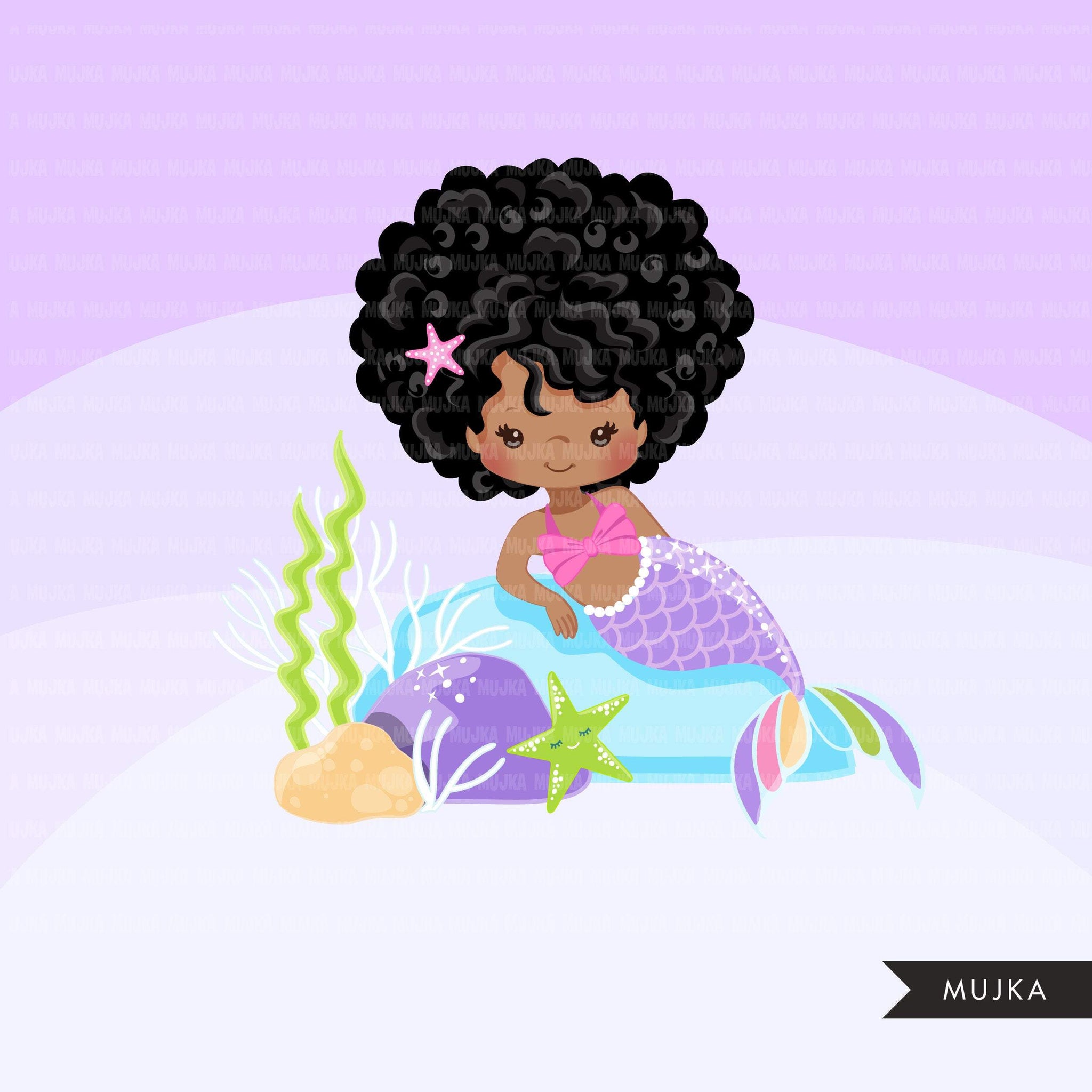 Download Afro black Mermaid clipart, dark skin black pastel mermaid ...