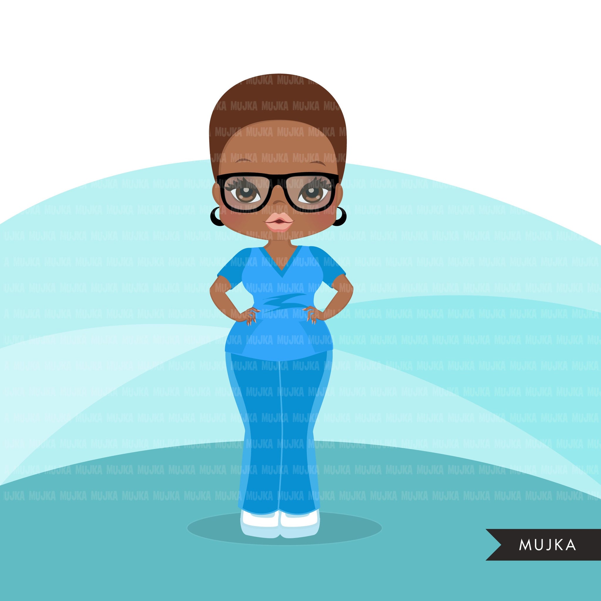 Afro black woman nurse clipart with scrubs African-American graphics ...