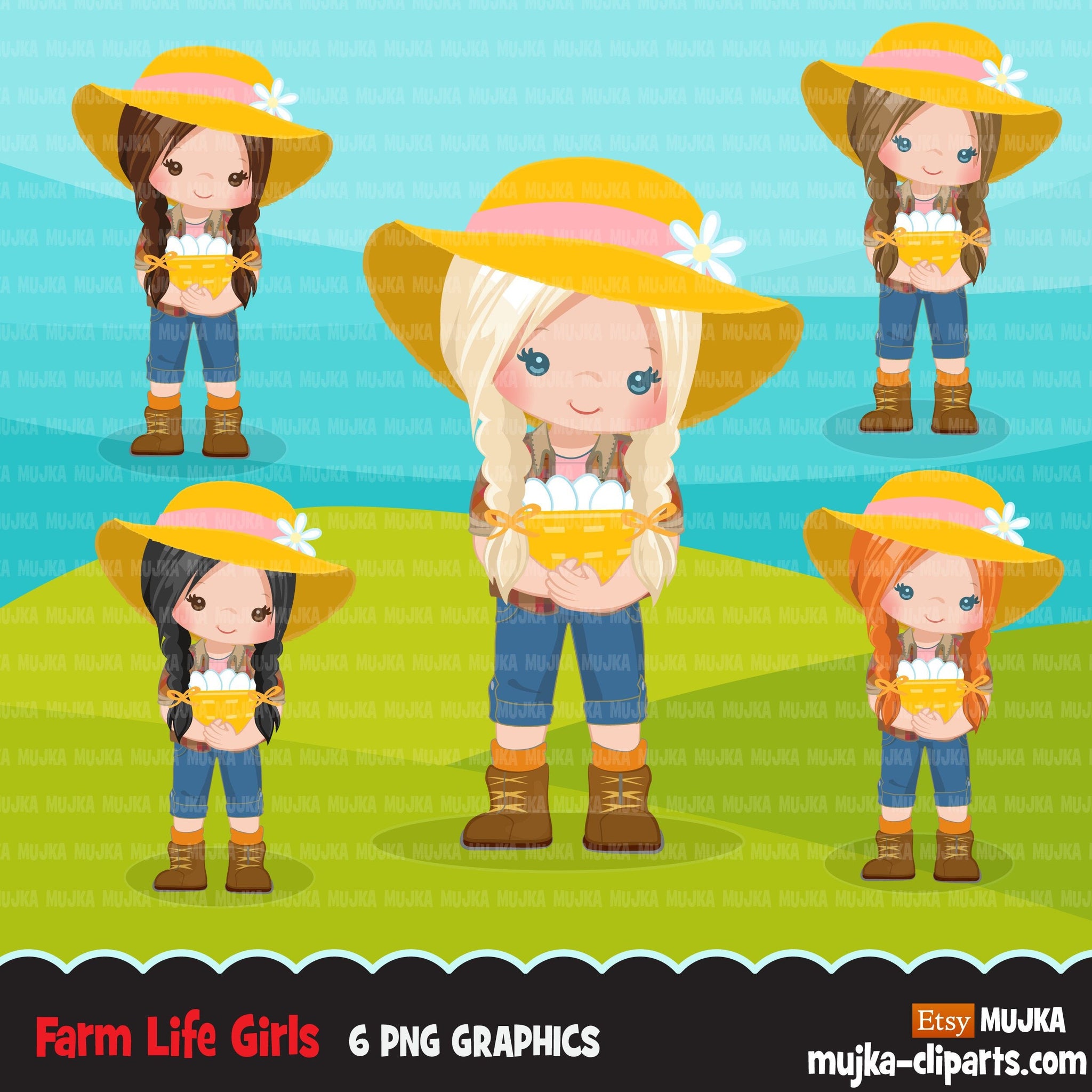 Download Farmer Girls clipart, farmer characters with basket of ...