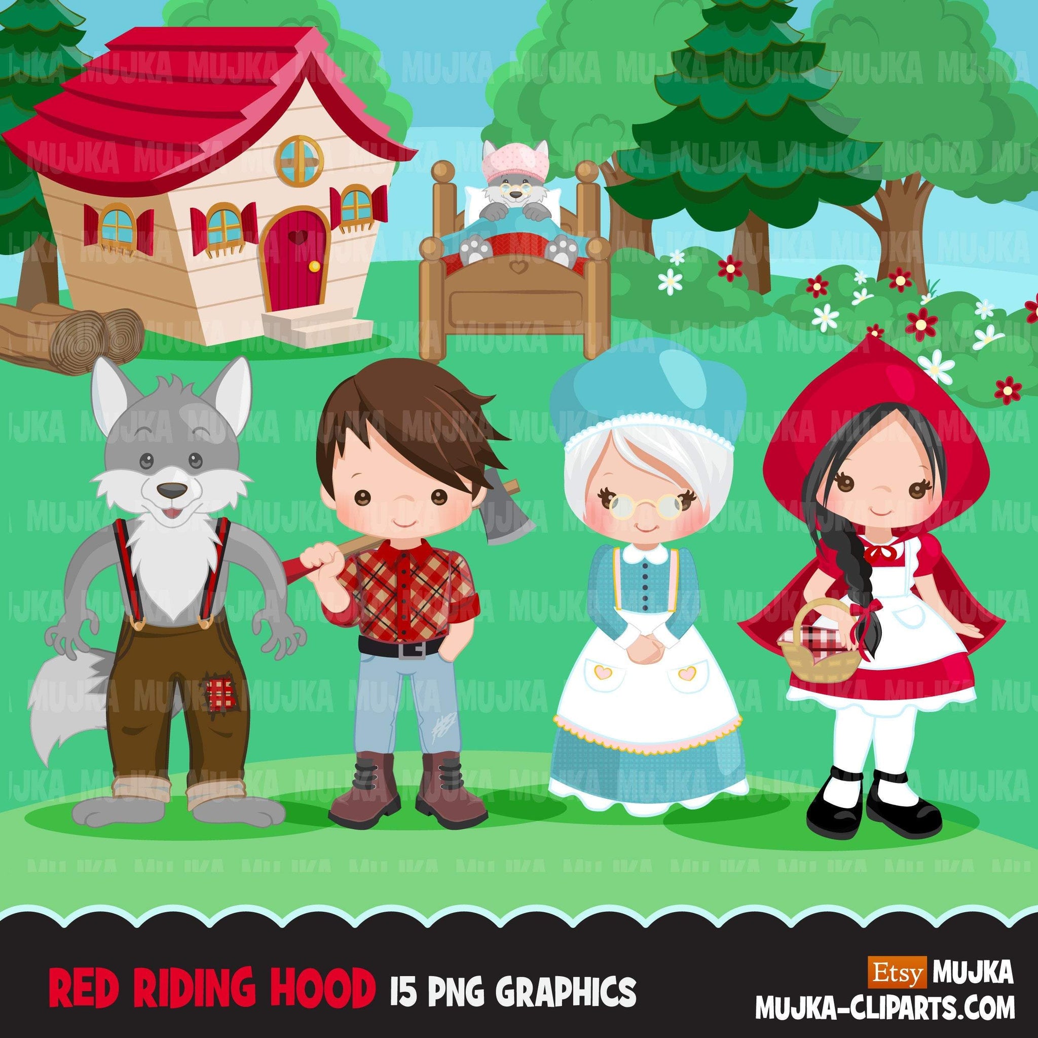 Red Riding Hood Clipart Cute Wolf Woodland Storybook Graphics Boy Mujka Cliparts