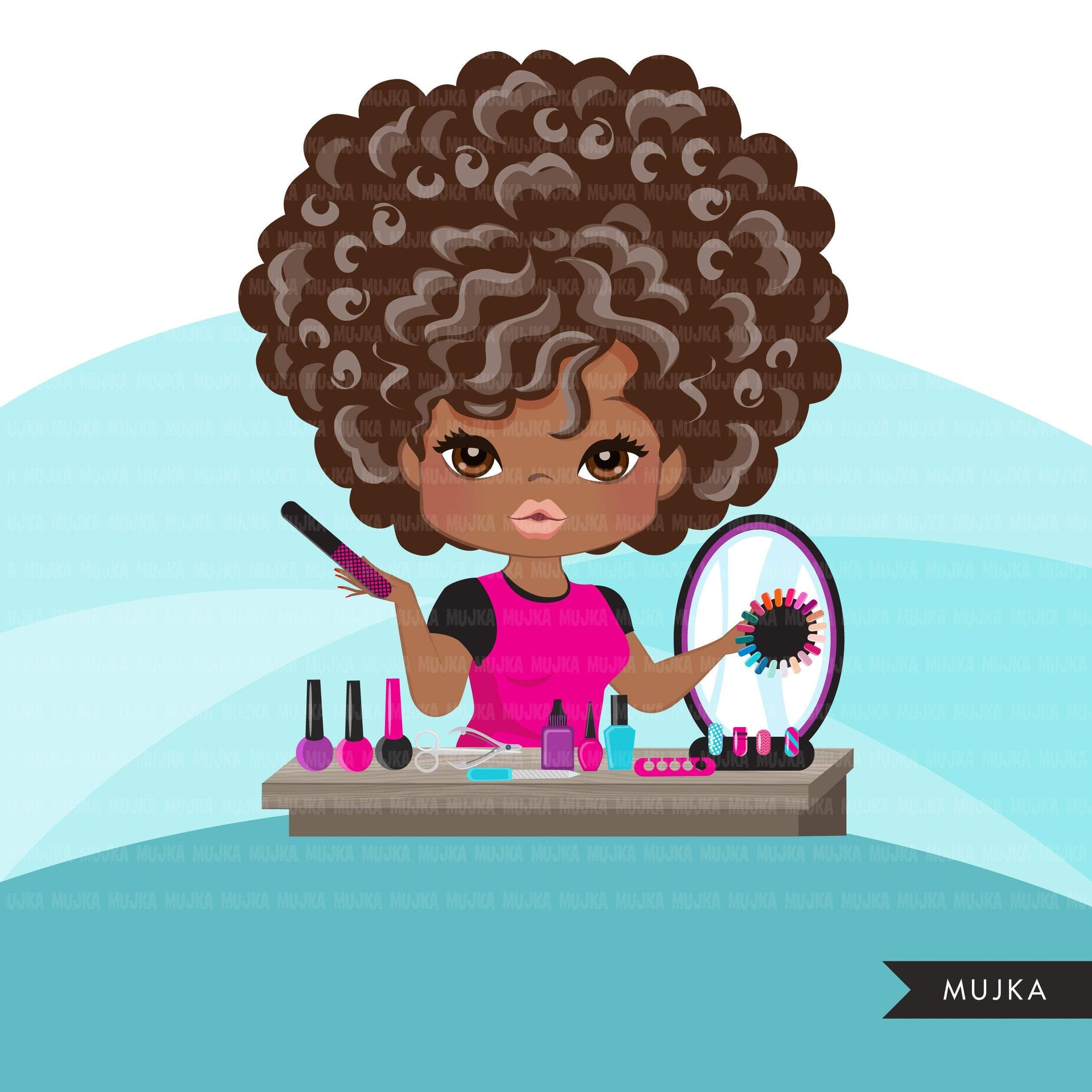 Afro Woman Manicurist Avatar Clipart With Nail Art Graphics Nail