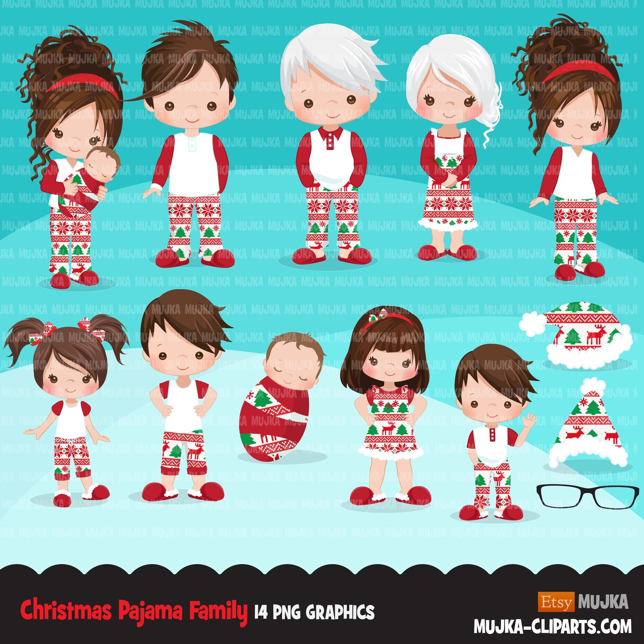 Download Christmas Pajama Family Clipart Portraits Mom Dad Grandparents Ba Mujka Cliparts