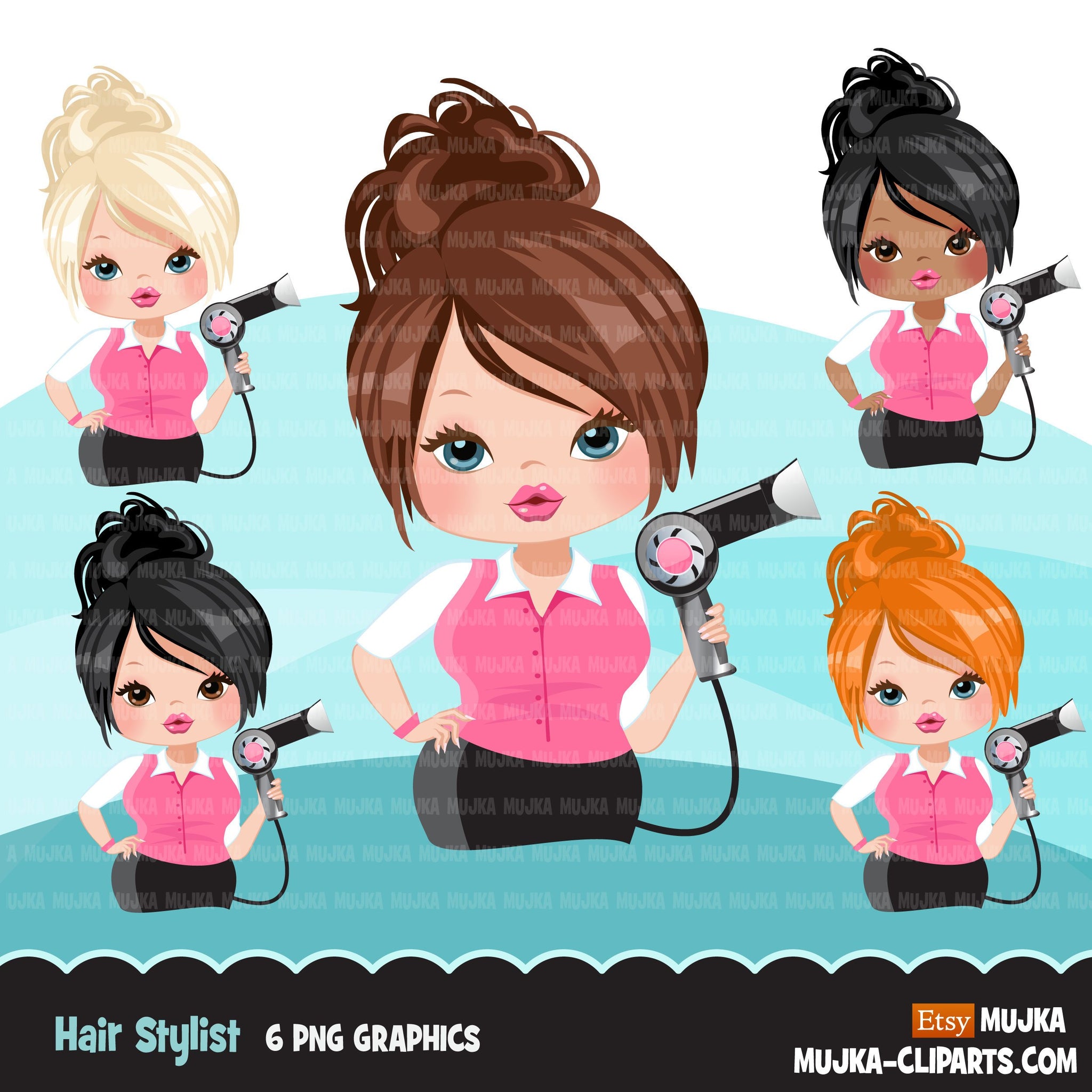 Hair stylist woman clipart avatar with hairdryer, print and cut, shop –  MUJKA CLIPARTS