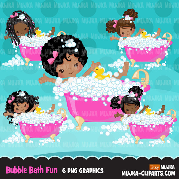 Spa clipart, party black girl graphics, bubble bath, nail polish, spa ...