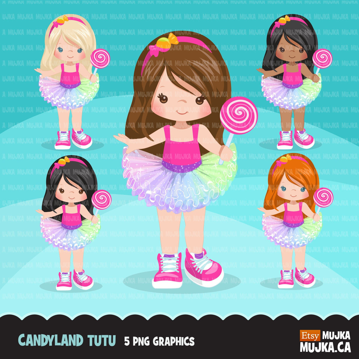 Candy land Tutu Clipart for girls, lollipop rainbow tutu graphics, fas ...