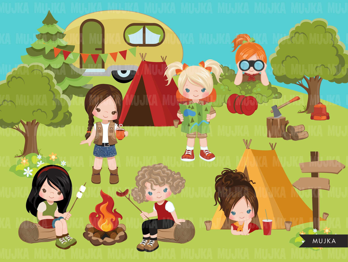 Girl Scouts Camping Clipart Campground Campfire Tent Outdoor Graph Mujka Cliparts 2108