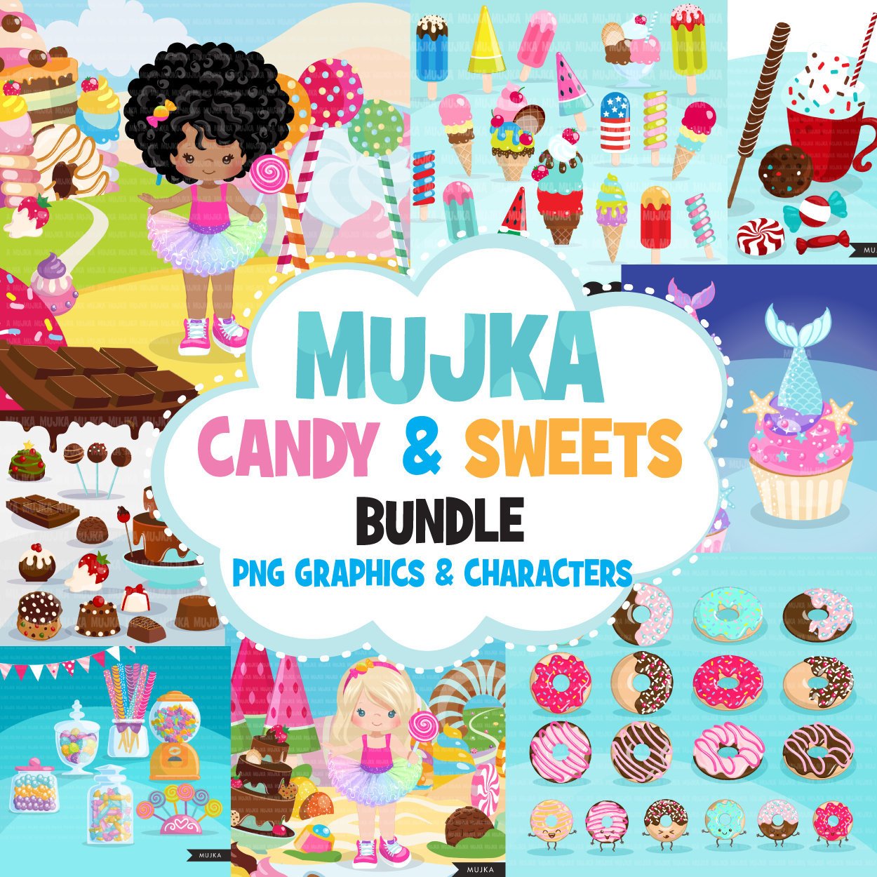 Download Candy Land Clipart Bundle Sweets Ice Cream Donuts Chocolate Cupca Mujka Cliparts