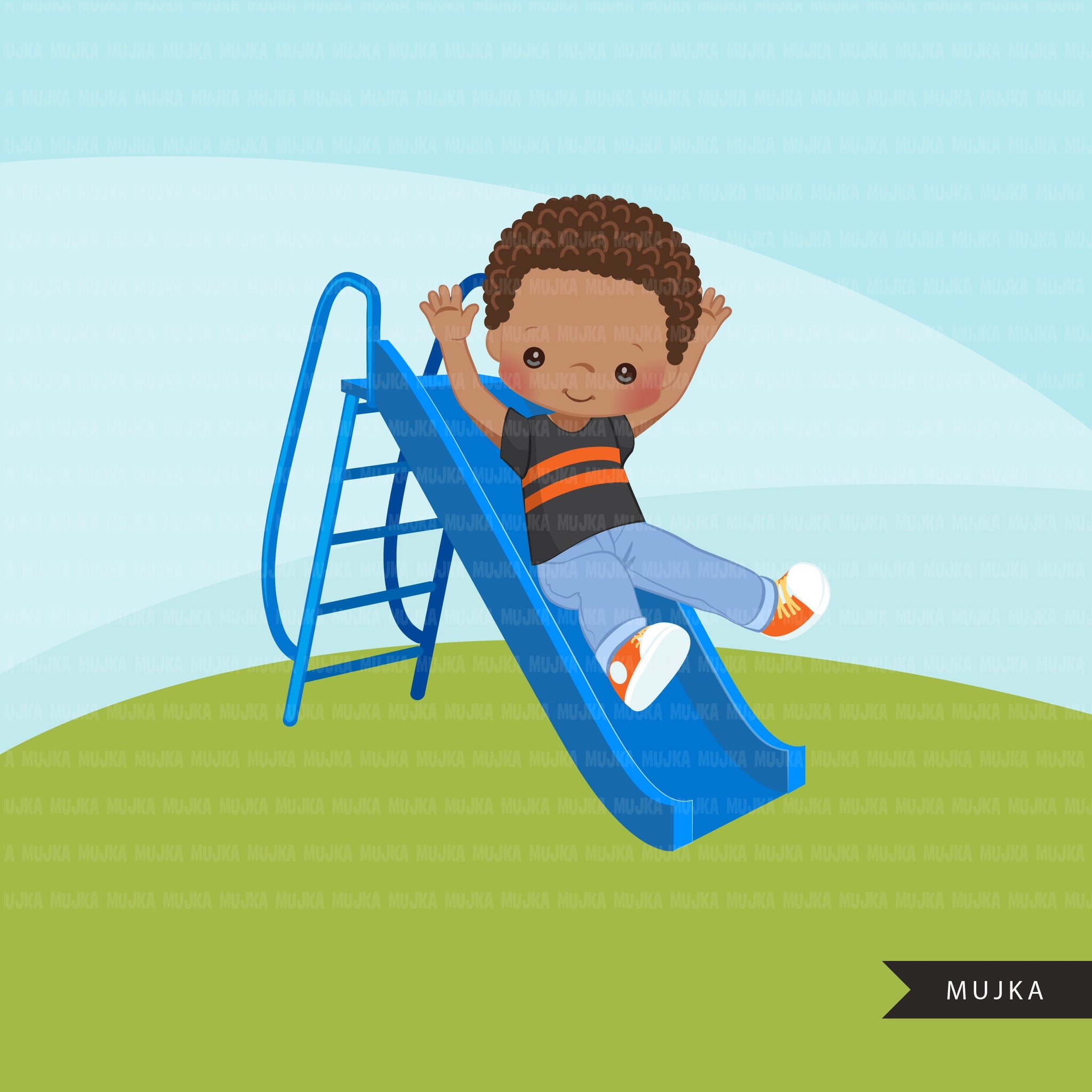 Playground Clipart Black Boy On Slide Outdoors Park Slide Graphics