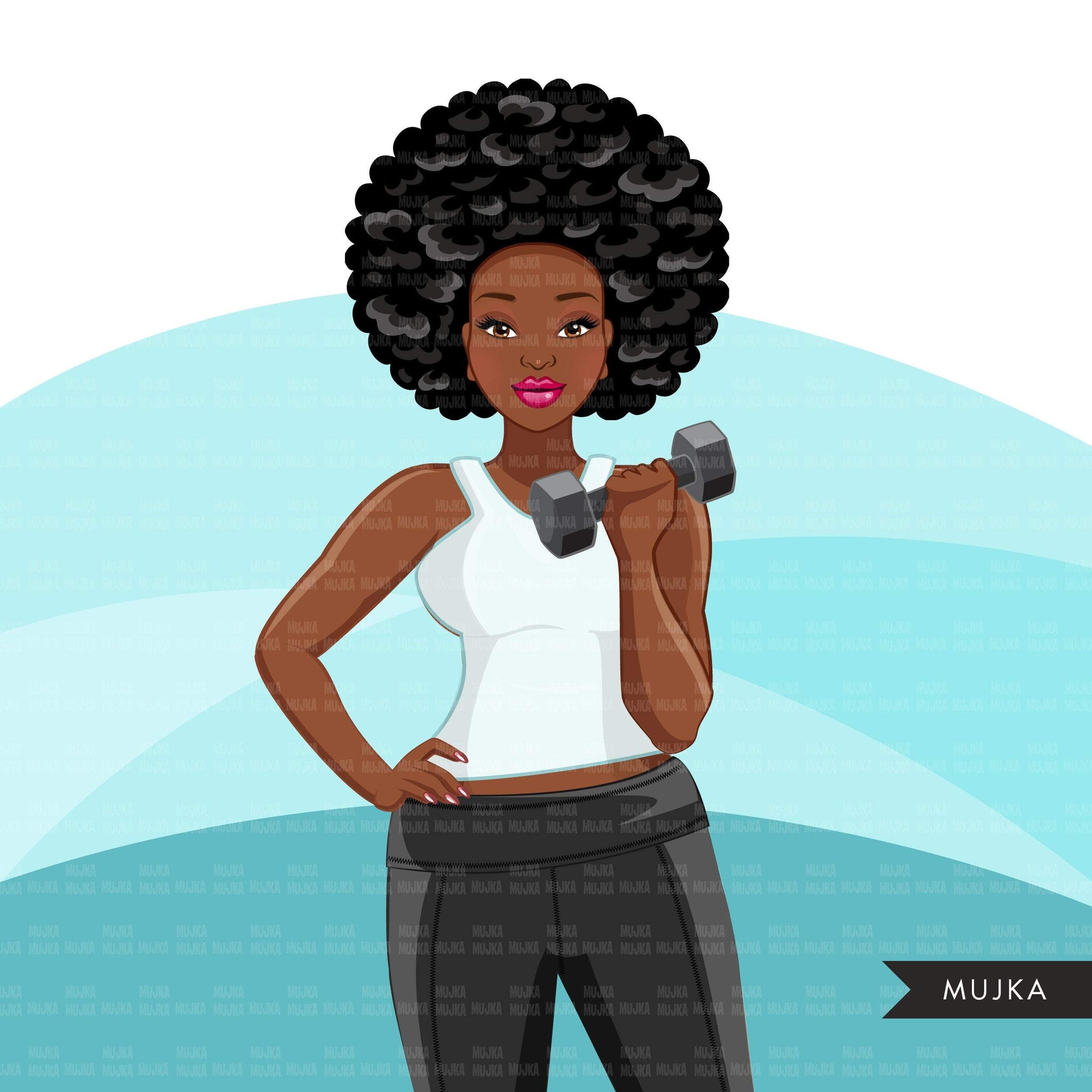 Fitness Graphics, Black Afro Woman, workout, personal trainer, Sublima ...