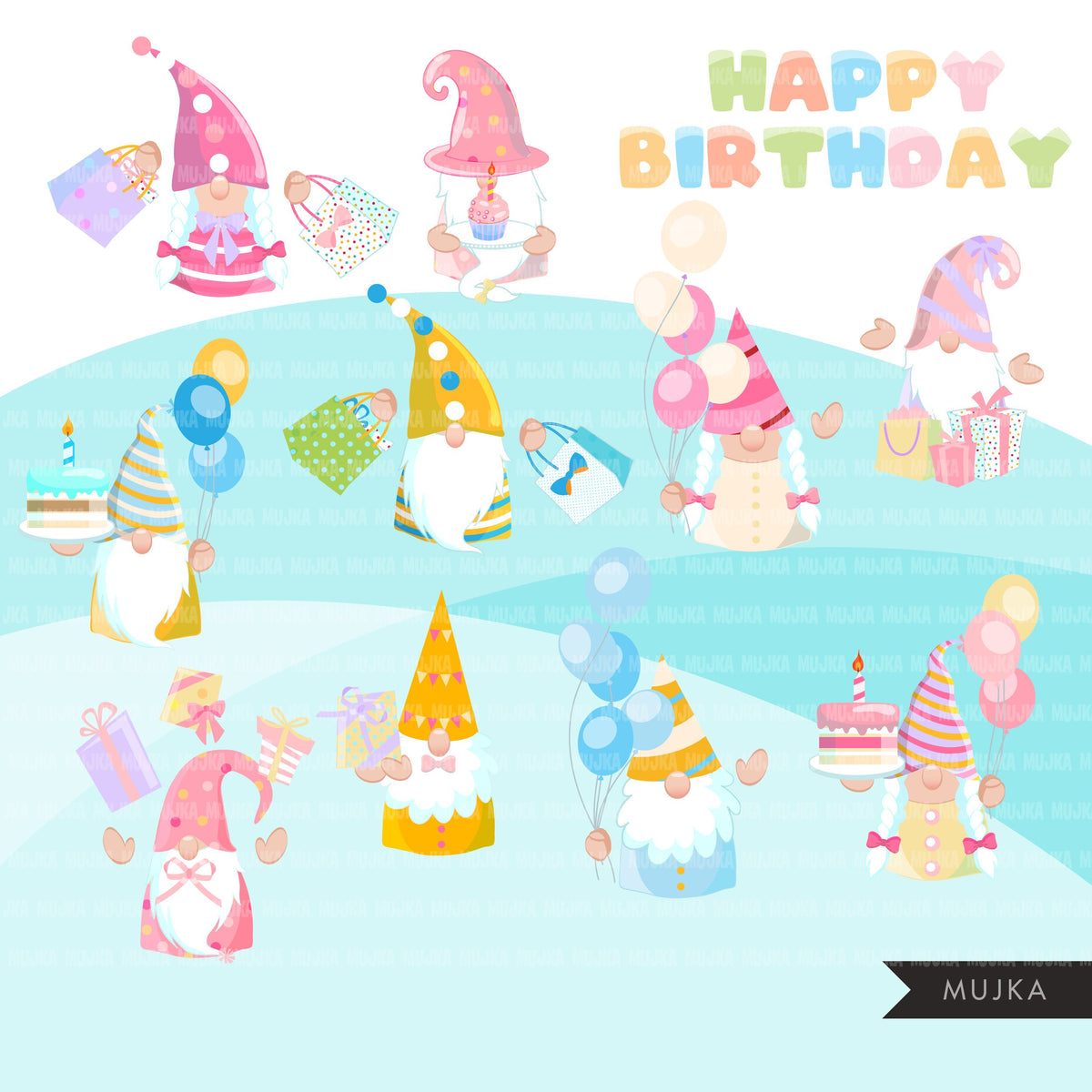 Download Birthday gnomes Clipart, birthday graphics, pastel, rainbow birthday p - MUJKA CLIPARTS