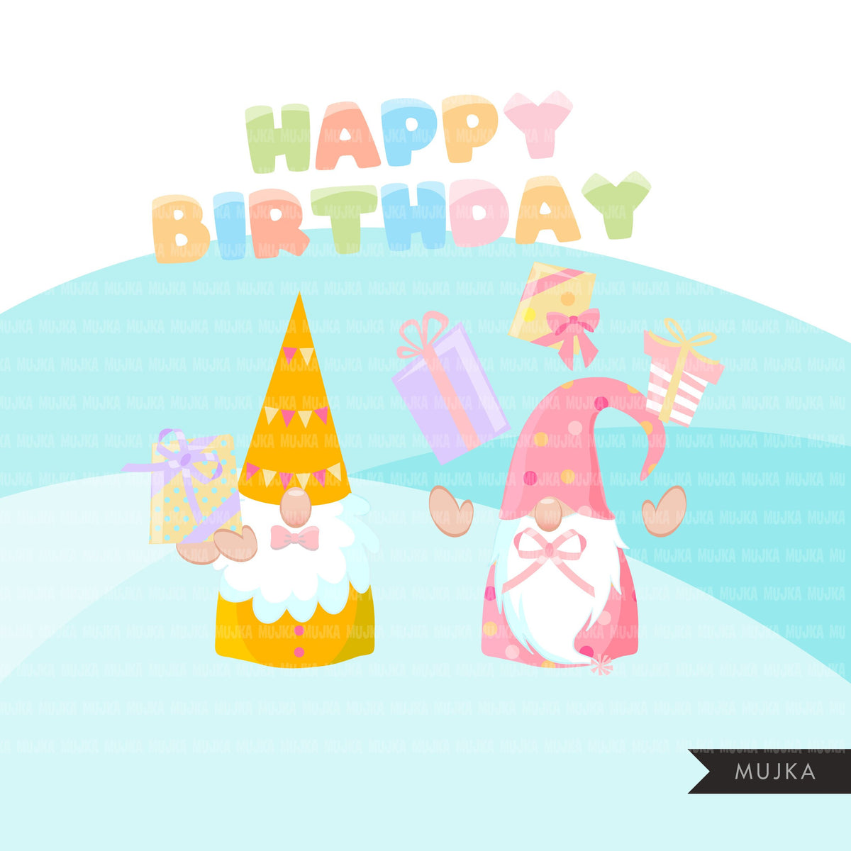 Download Birthday gnomes Clipart, birthday graphics, pastel, rainbow birthday p - MUJKA CLIPARTS