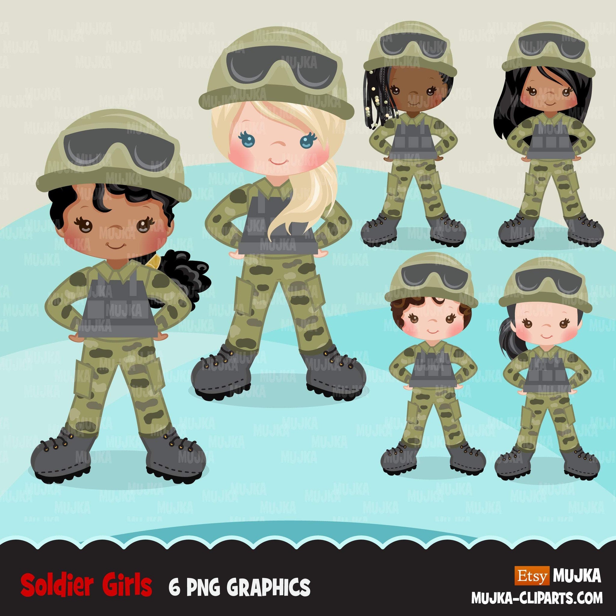 Soldier clipart, army girl, military family, patriot black girl graphi ...