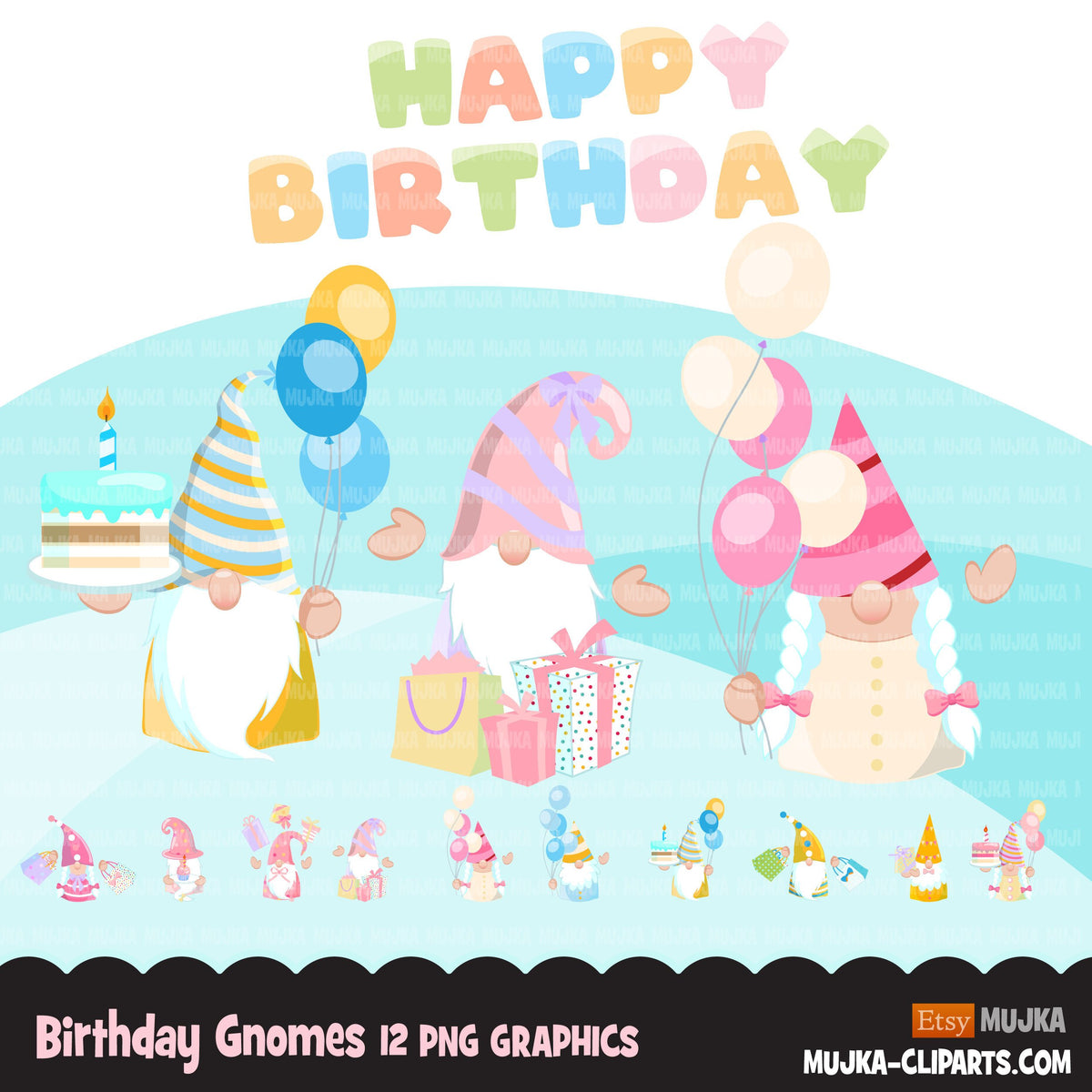 Download Birthday gnomes Clipart, birthday graphics, pastel, rainbow birthday p - MUJKA CLIPARTS