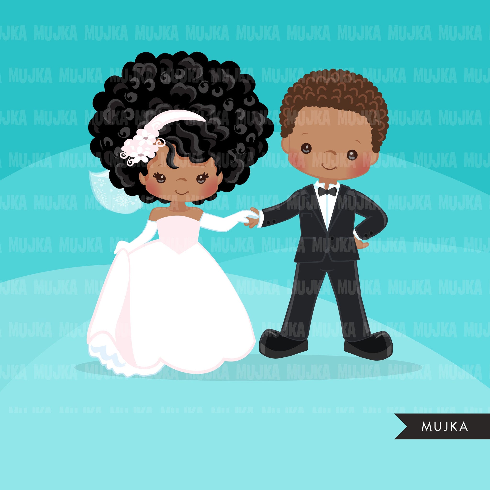 african american bride and groom clipart cartoon