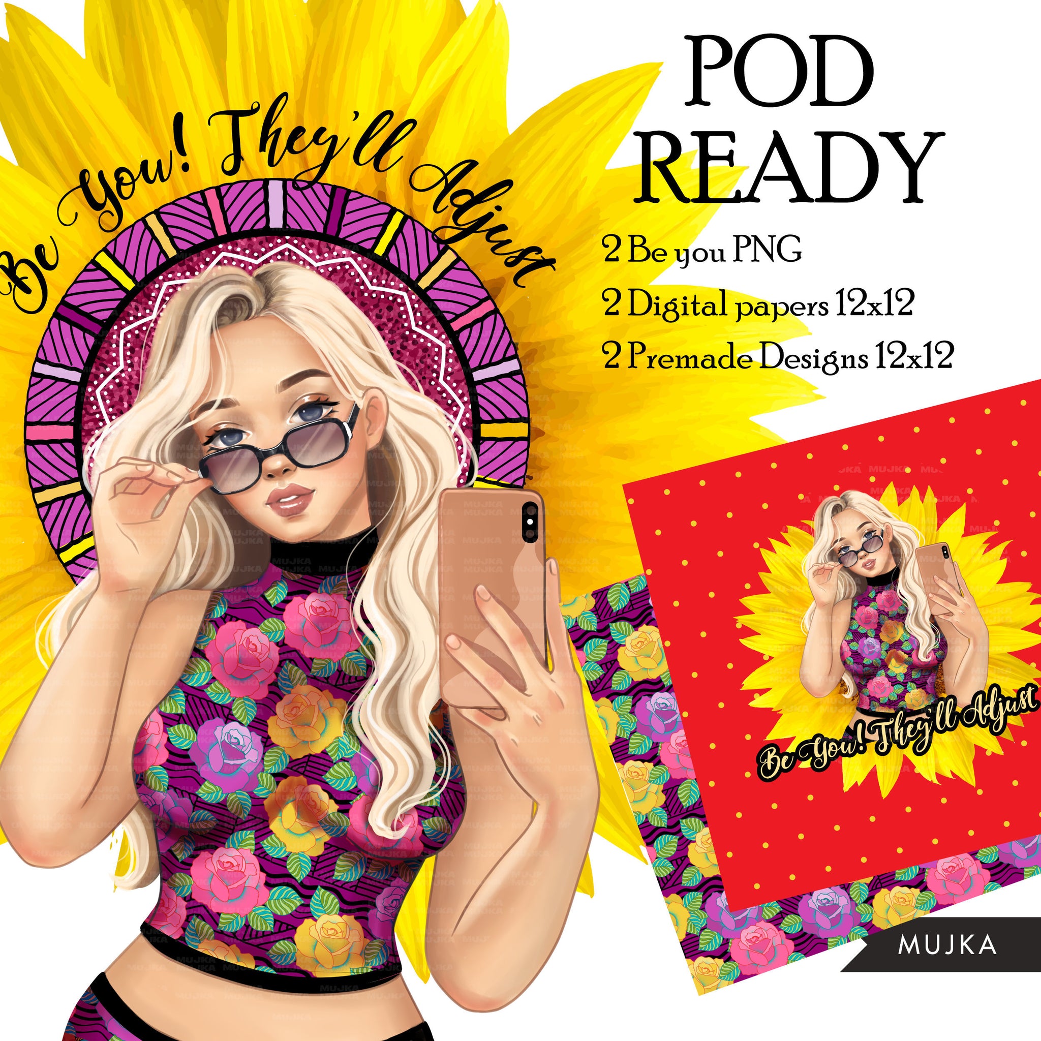 Sunflower PNG, Be you Fashion Sublimation designs, self worth graphics, clipart, glitter digital papers, fashion woman, woman clipart