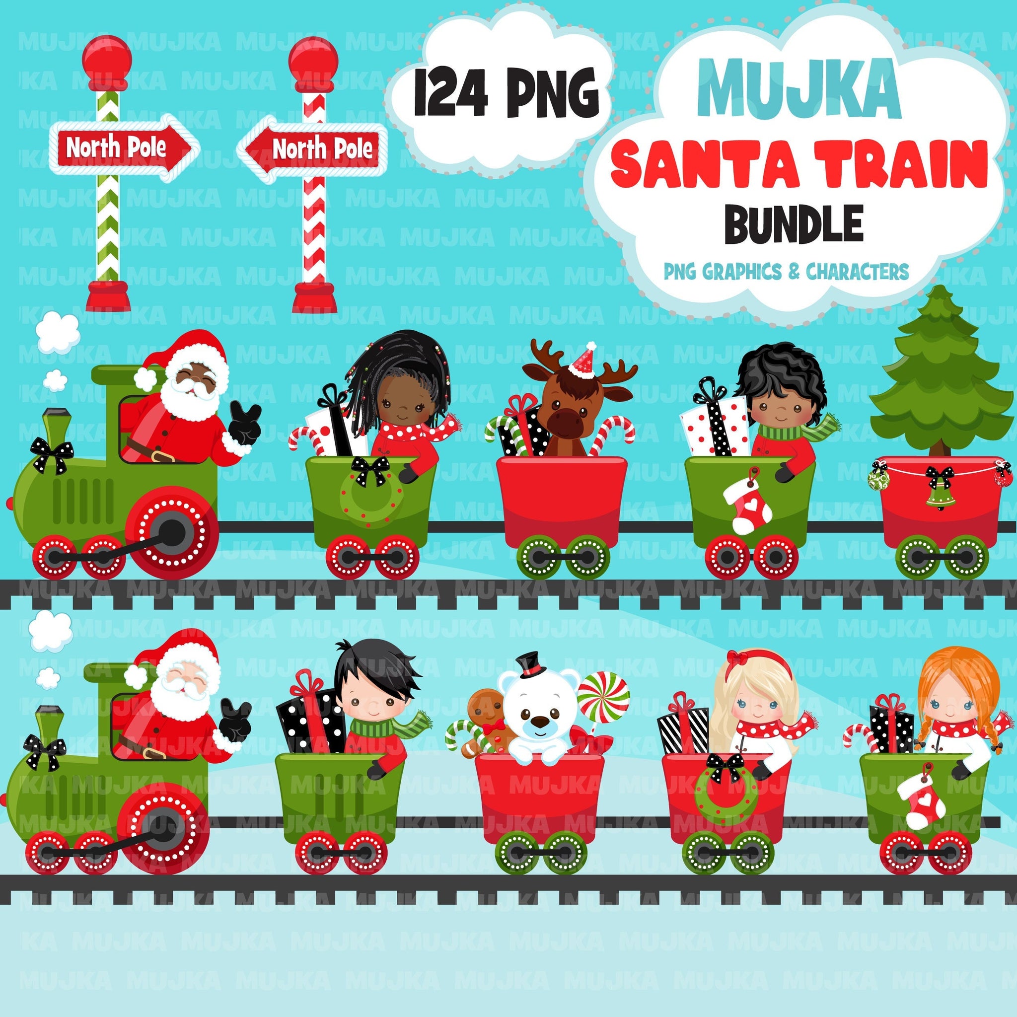 Santa train PNG, Santa Bundle, Black Santa Png, Christmas train clipar