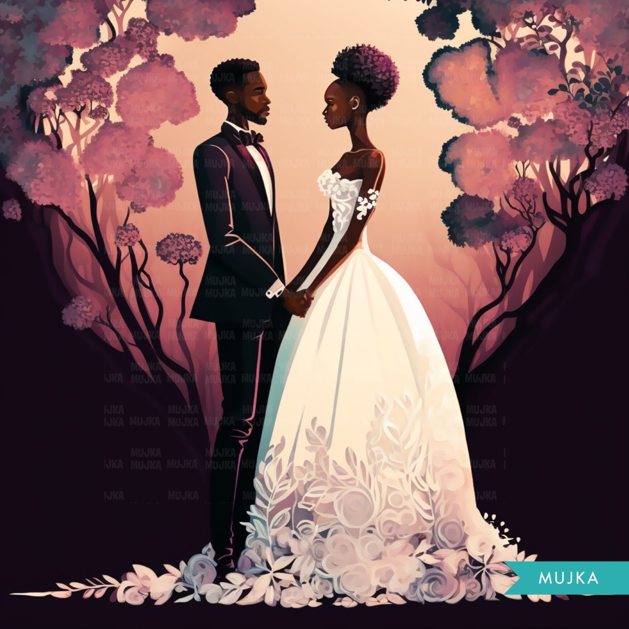 african american bride and groom clipart cartoon