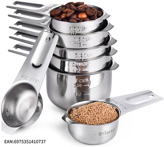 Measuring Cups, U-Taste Magnetic Measuring Cups and Spoons Set of 13 in  18/8 Stainless Steel: 7 Measuring Cups and 5 Measuring Spoons with 1  Professional Magnetic Measurement Conversion Chart