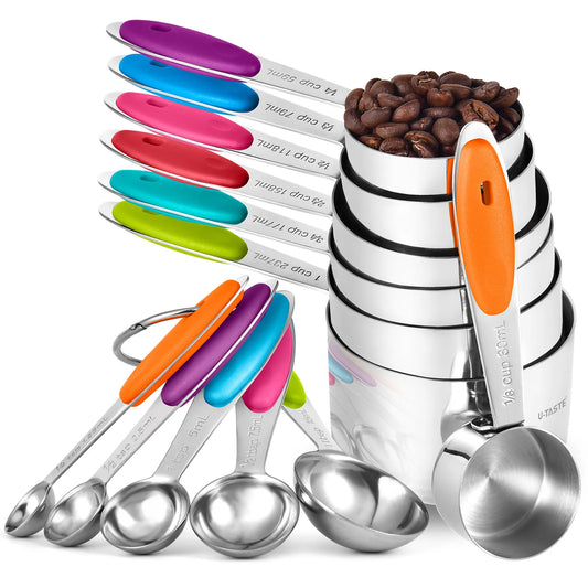 Measuring Cups : U-Taste 18/8 Stainless Steel Measuring Cups and Spoons Set  of 10 Piece, Upgraded Thickness Handle (Teal)