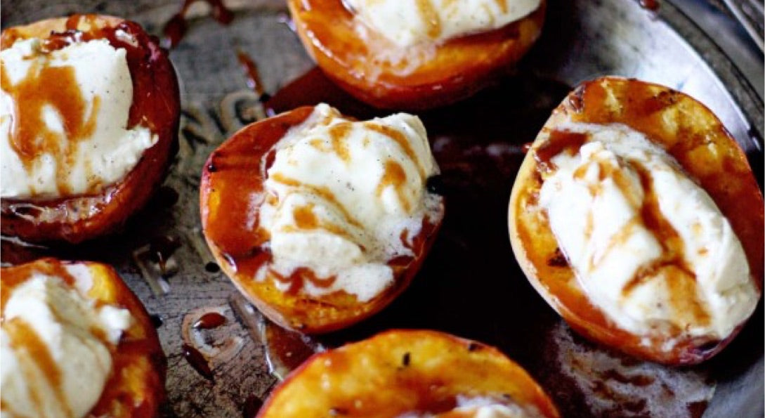 BBQ Peaches with Salted Caramel Bourbon