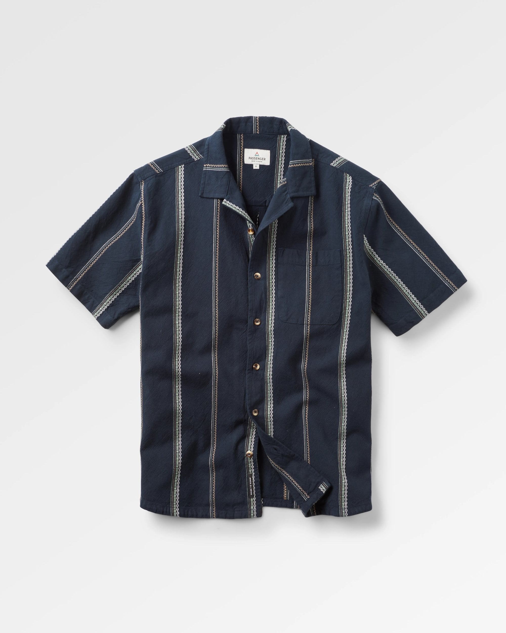 Cove Organic Cotton Short Sleeve Shirt - Deep Navy Jacquard Stripe