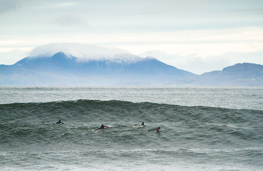 Winter in England group of surfers