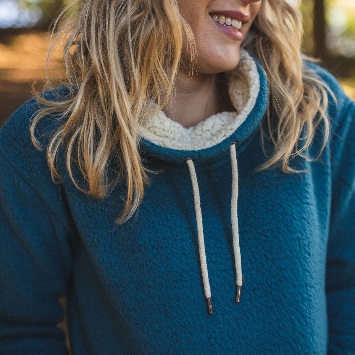 Hazel Slouch Neck Recycled Sherpa Fleece - Blue Coral