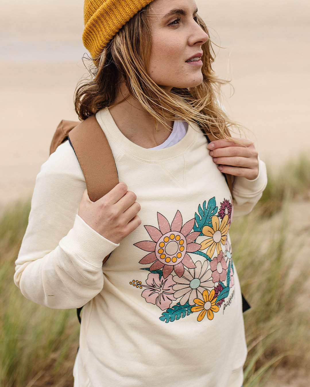 Floral Bloom Recycled Cotton Oversized Sweatshirt - Birch