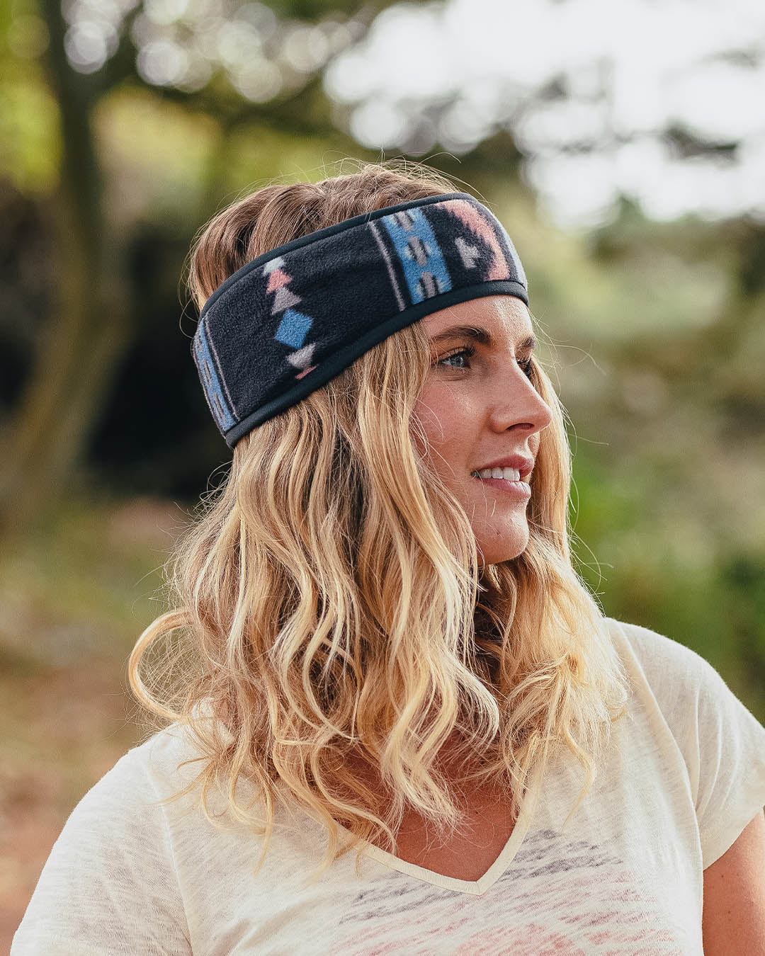 Roamer Recycled Polar Fleece Headband - Deep Navy Vintage Geo