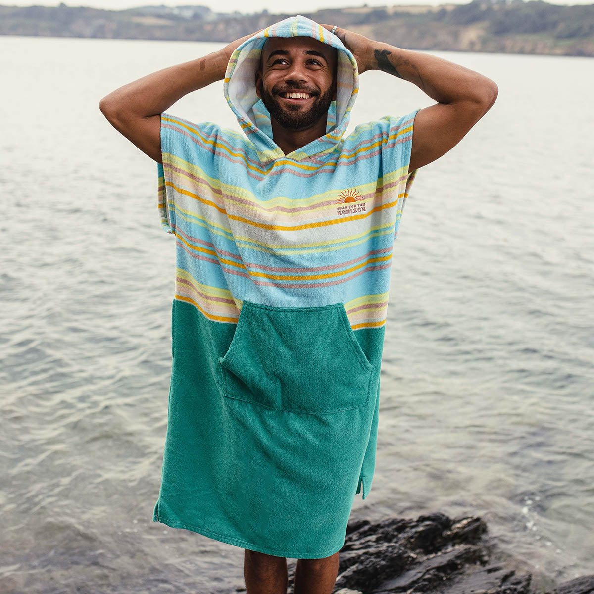 Baja Recycled Towel Poncho - Sea Stripe