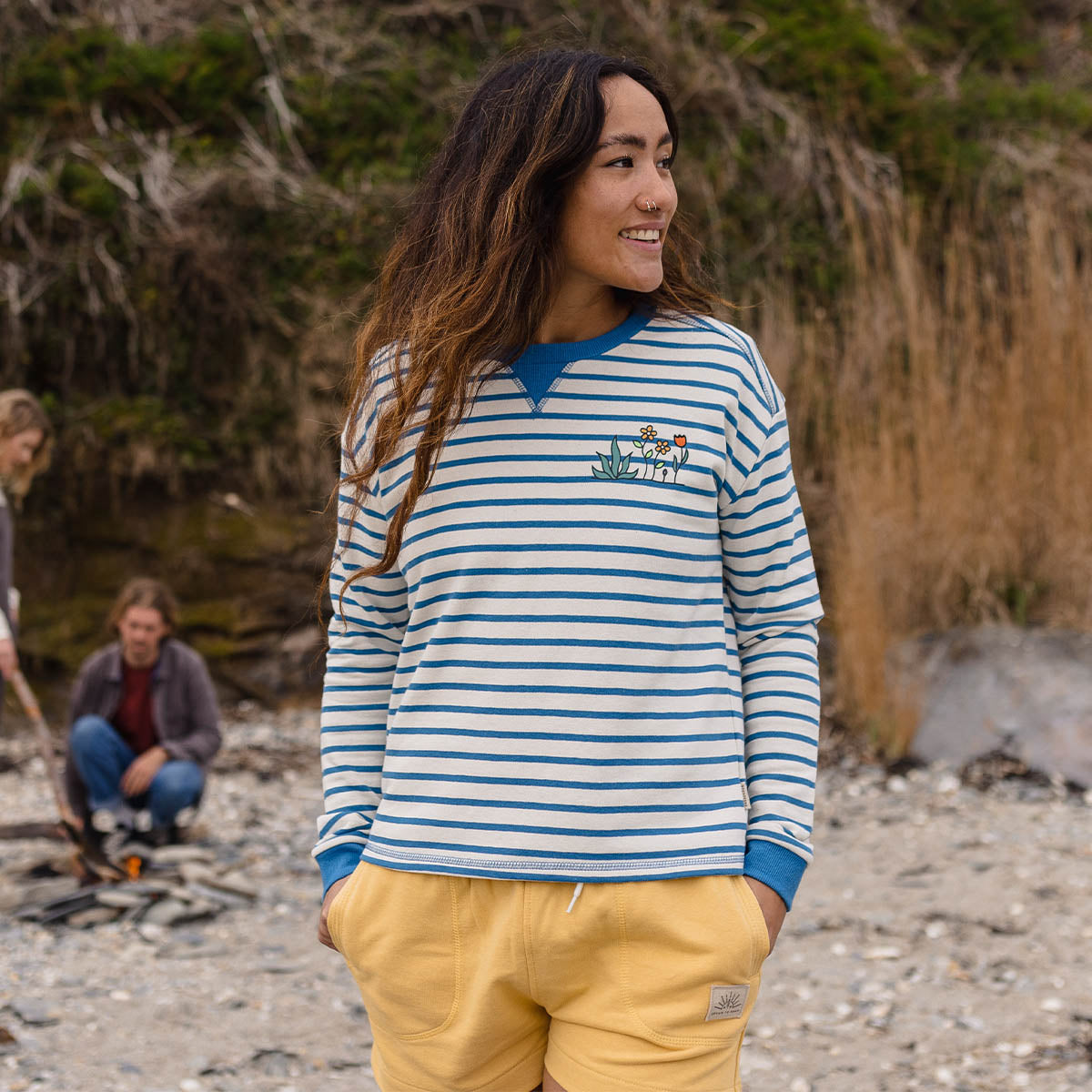 Bloom Hemp Sweatshirt - Soft Cobalt Stripe