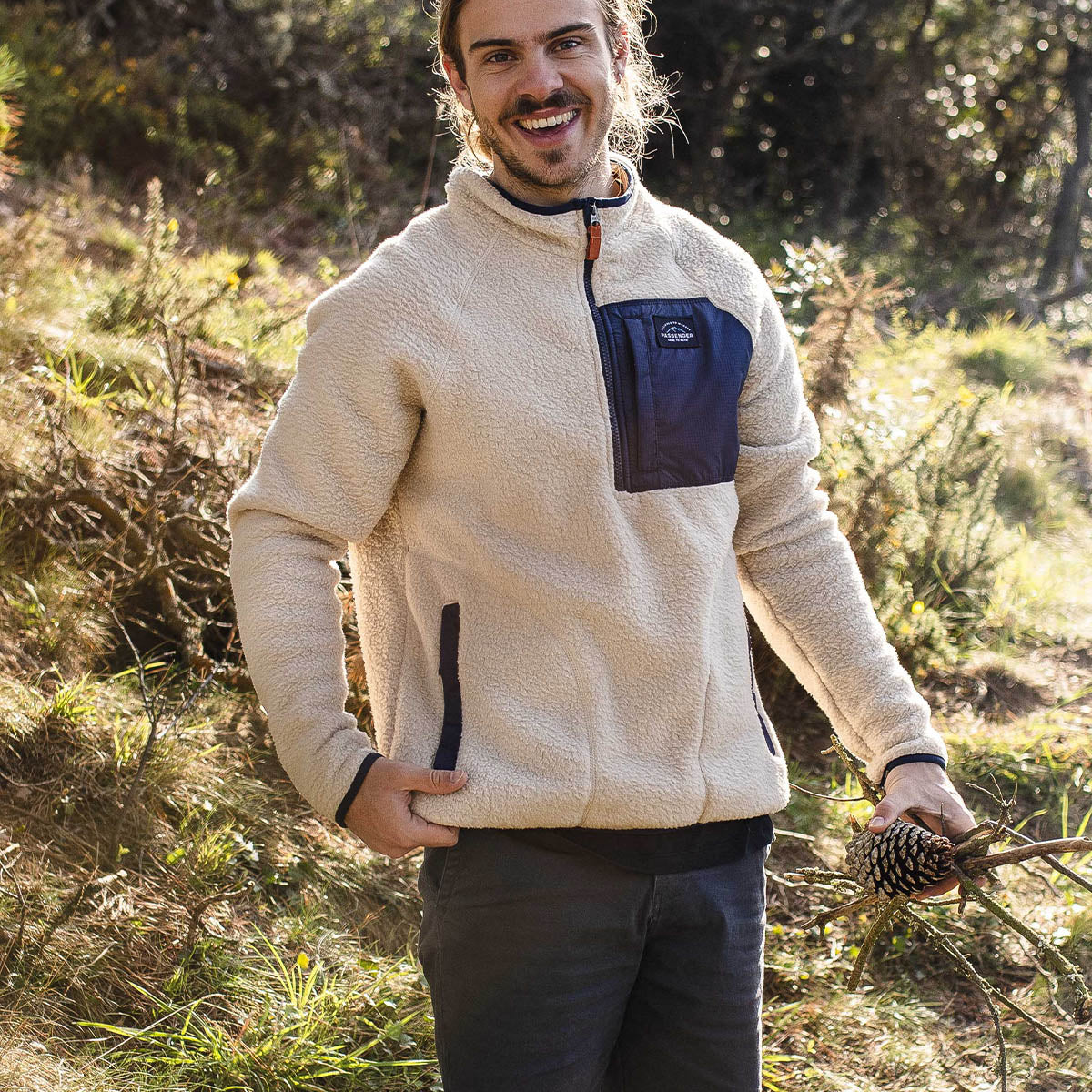 Offgrid 1/4 Zip Recycled Sherpa Fleece - Oatmeal/Navy