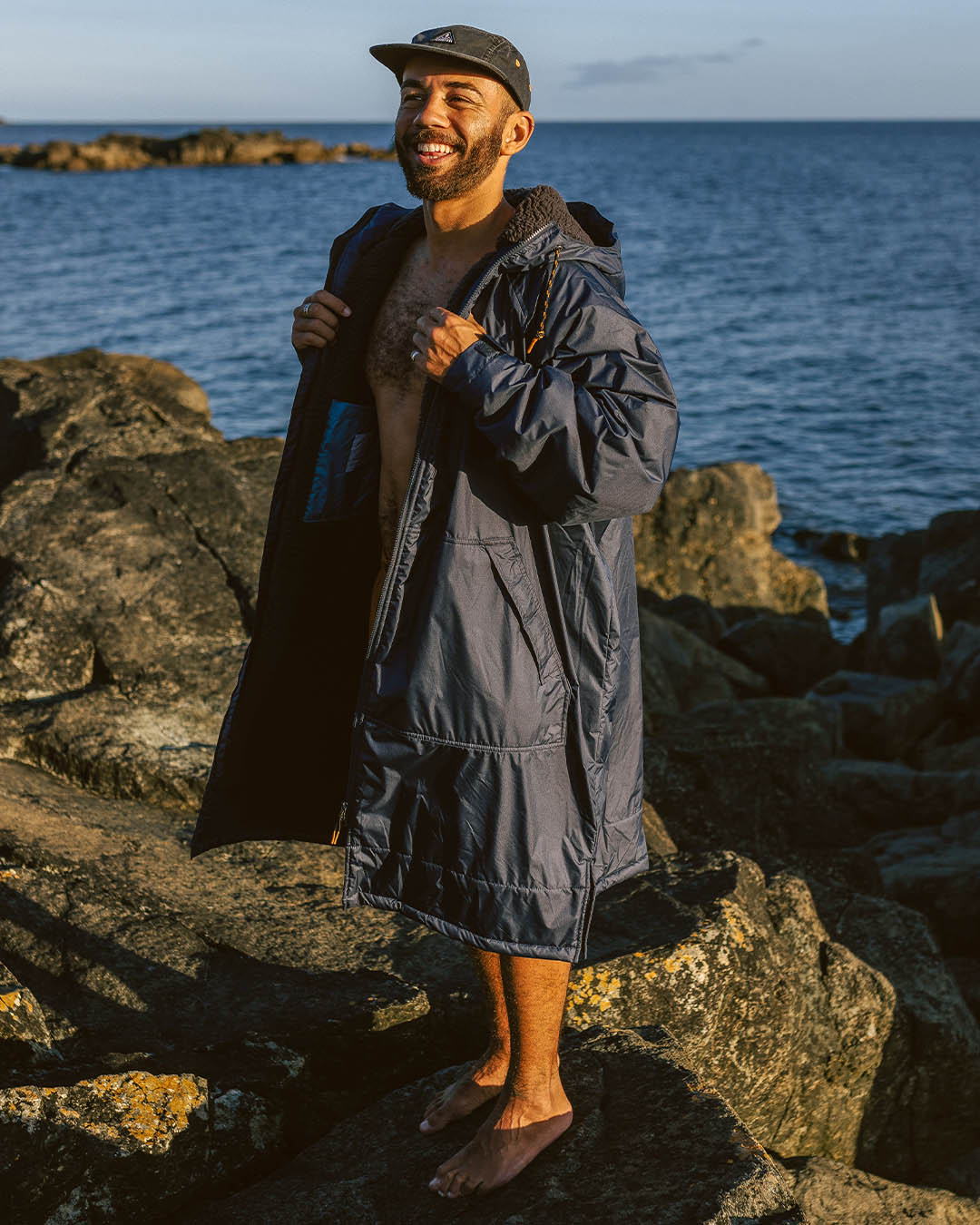 Waves Recycled Sherpa Lined Changing Robe - Rich Navy