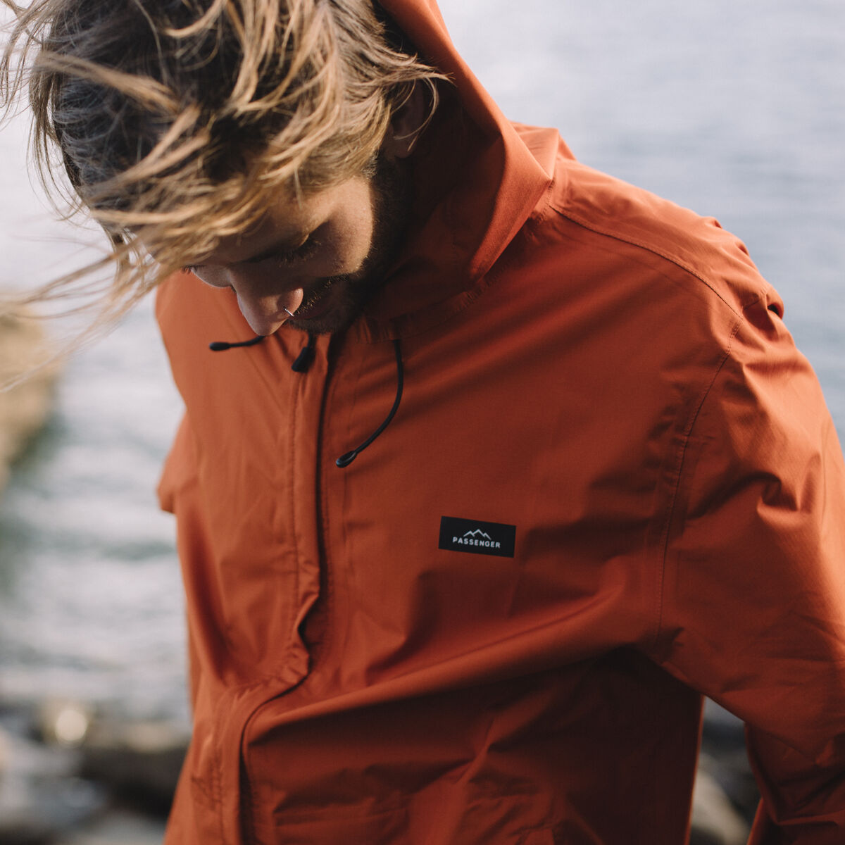 Norcal Waterproof Jacket - rust lifestyle shot