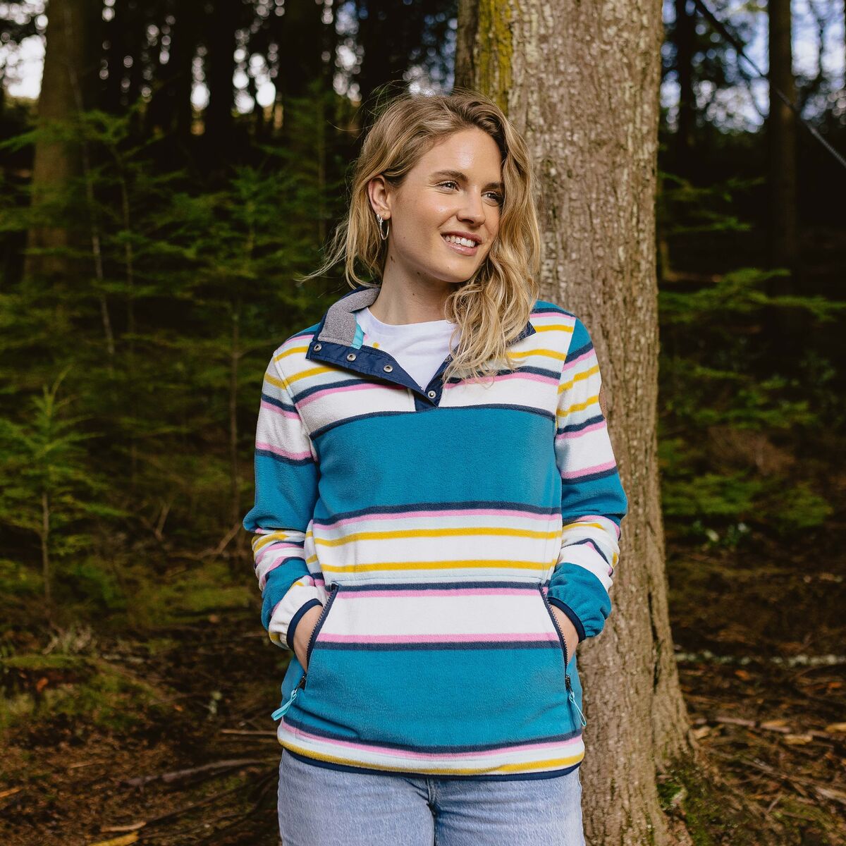 Willow Recycled Polar Fleece Pullover - Soft Cobalt Mix Up Stripe