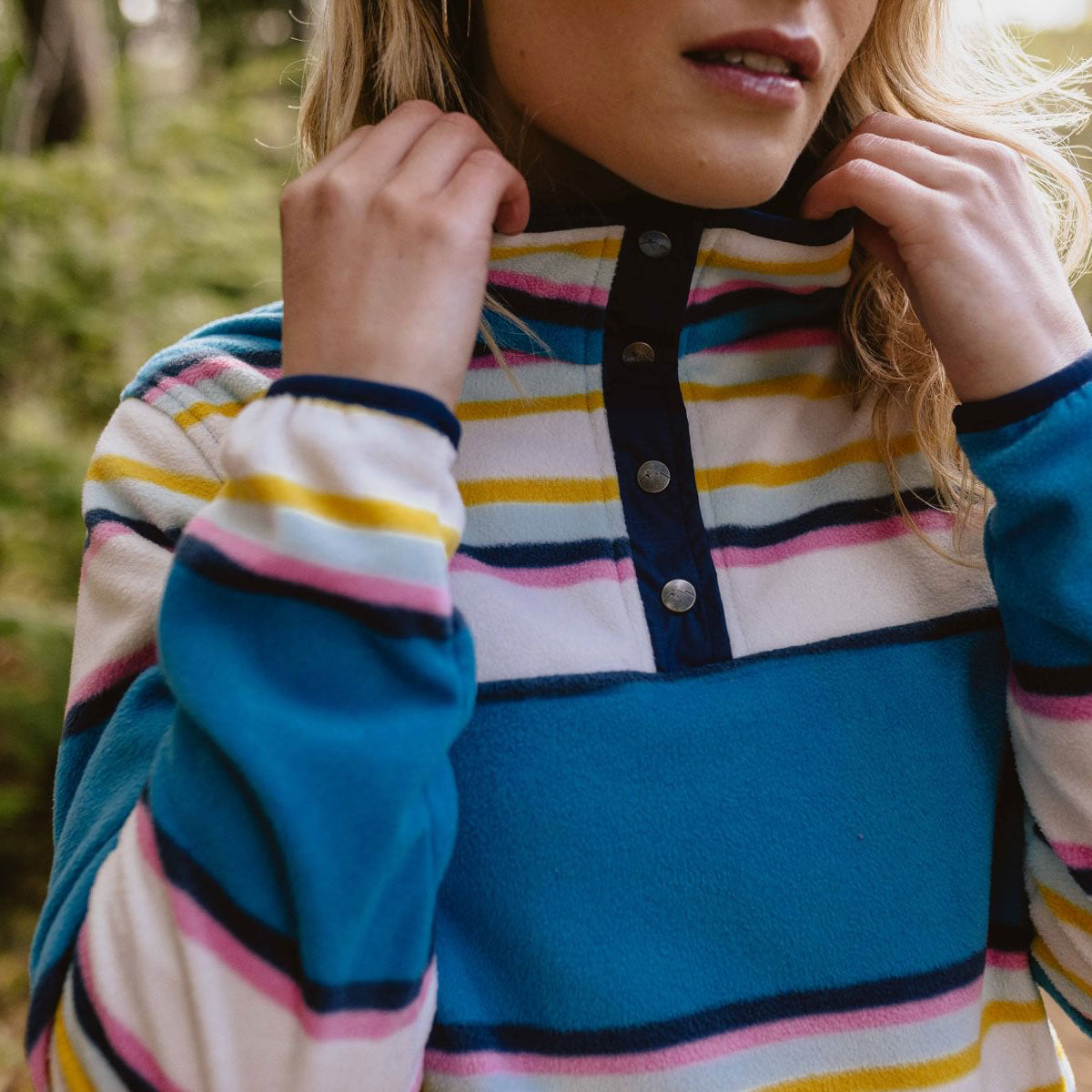 Willow Recycled Polar Fleece Pullover - Soft Cobalt Mix Up Stripe