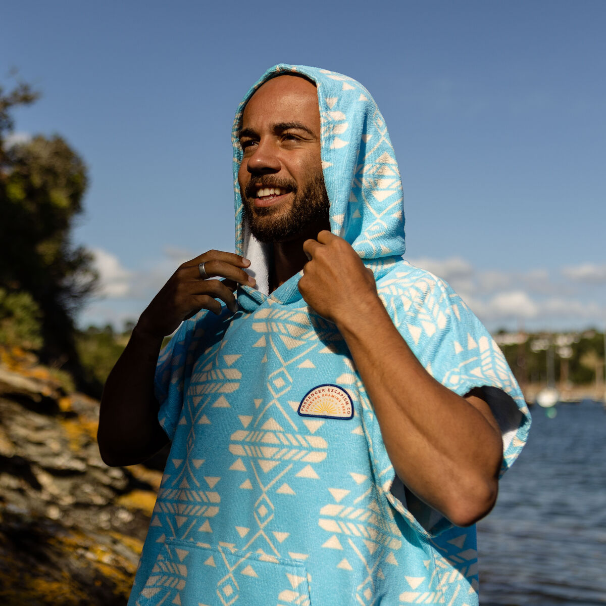 Baja Recycled Towel Poncho - Blue Coast