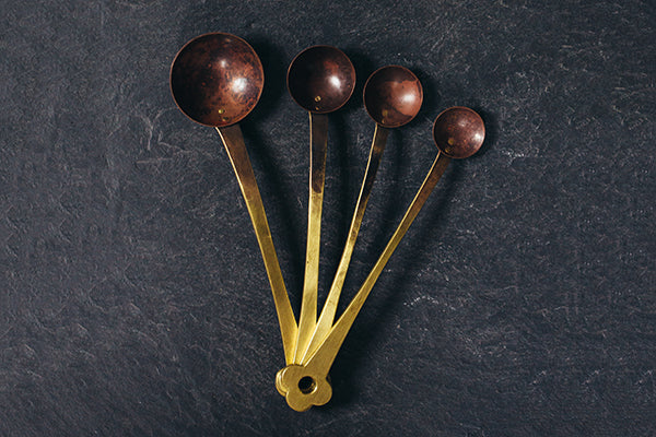 Handmade Brass and Copper Measuring Spoons Made in Maine USA by Erica Moody of Magma Metalworks