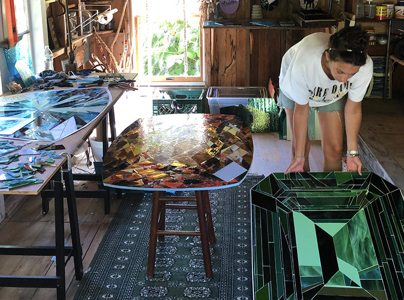 Glass Mosaic Tray Made in Maine USA by Liz Martone of EFM Studio