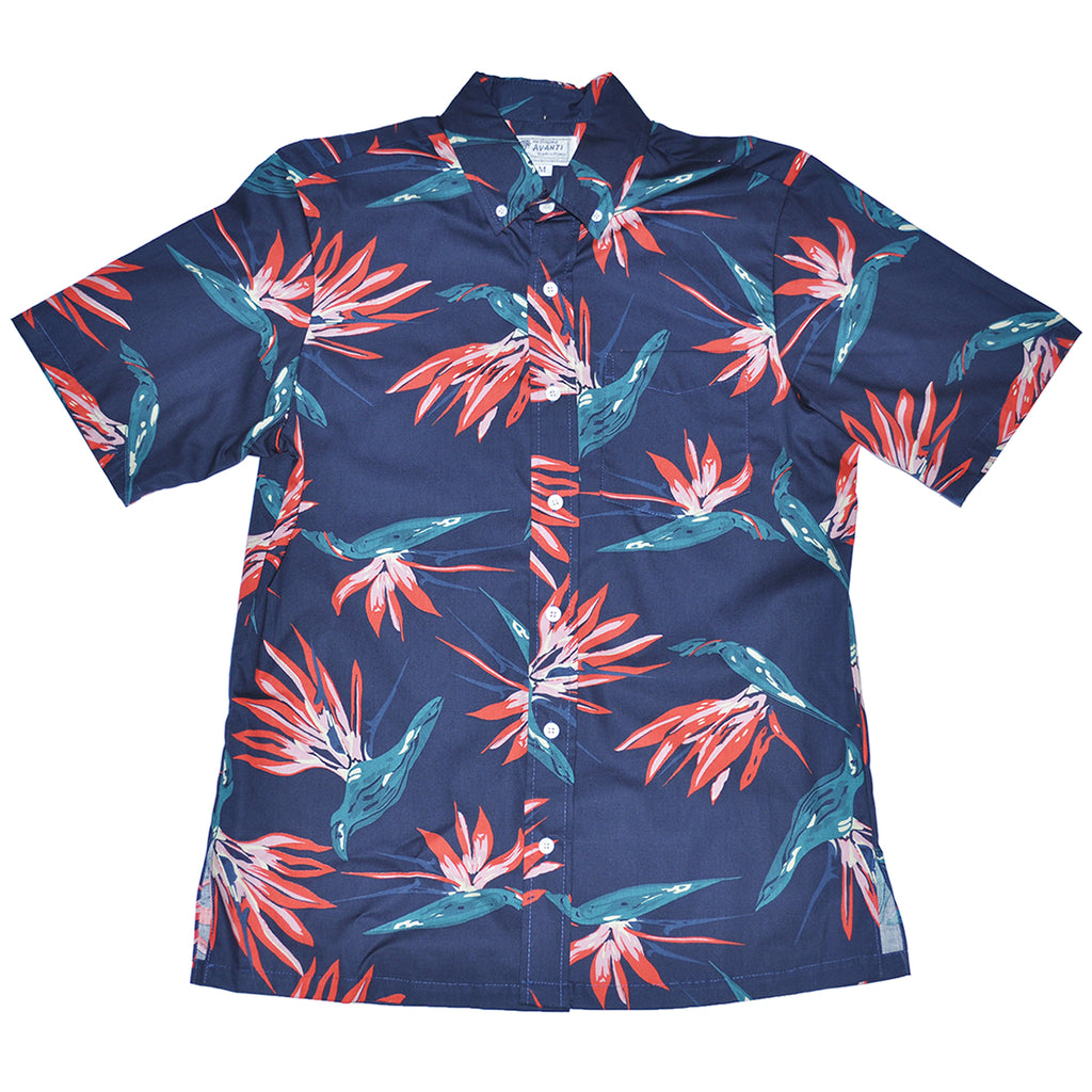 Avanti Paradise Floral Navy Silk Men's Hawaiian Shirt , Xs