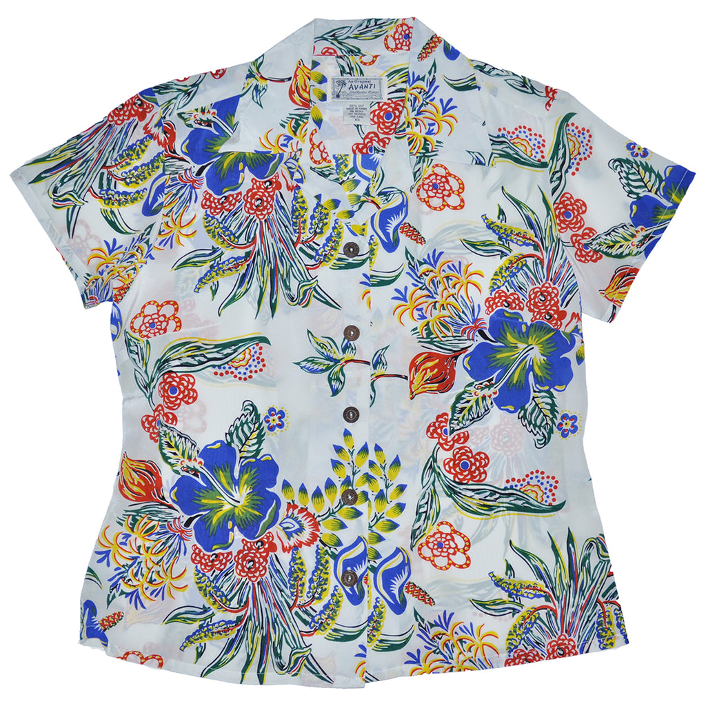 Women's Floral Groove Hawaiian Shirt - White | Avanti Hawaiian Shirts ...