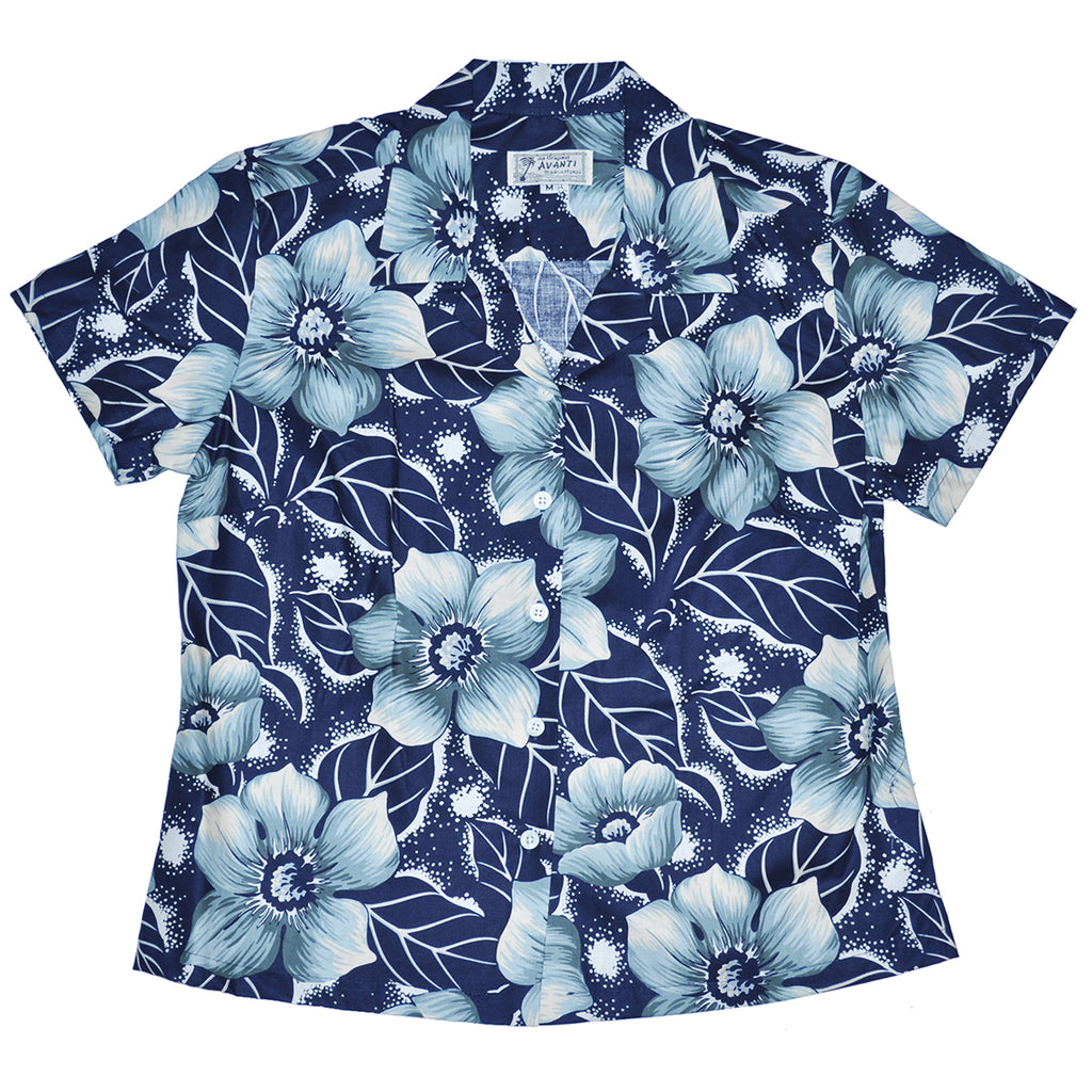 Women's Pua Aloha Shirt - Navy | Avanti Hawaiian Shirts - Aloha Shirts ...