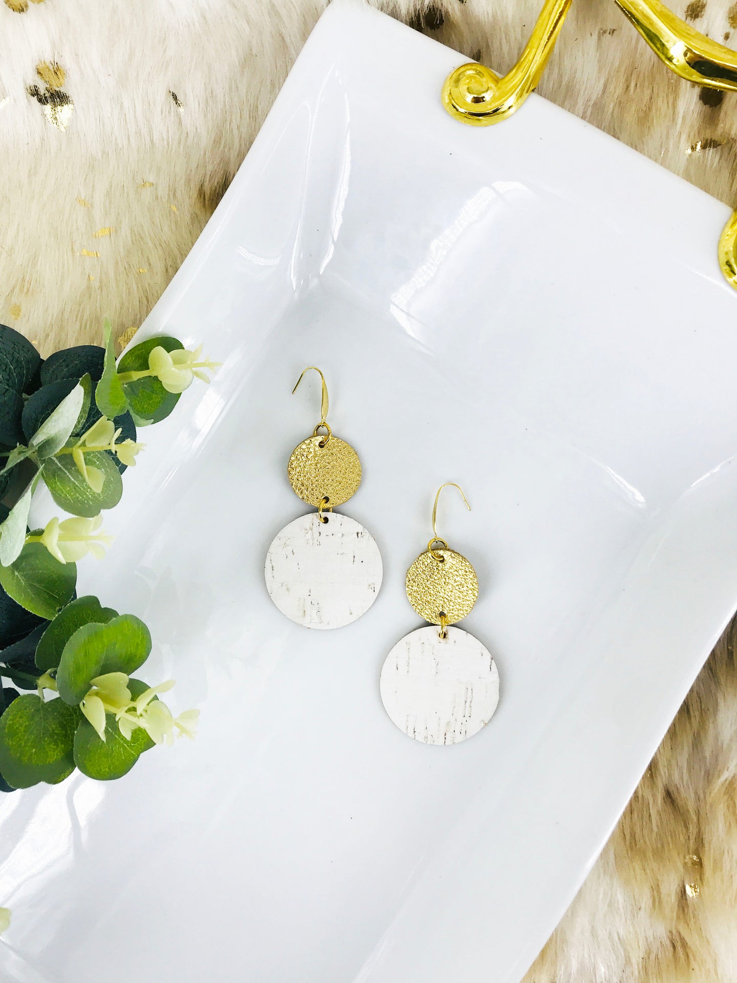 gold cork leather earrings