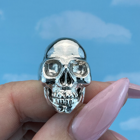 Lost wax hand carved, Skull ring in Sterling Silver by Creative Galina