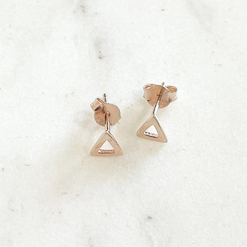 sophari | Sterling Silver Rose Gold Plated (925) Delta Small Triangle LUXE Stud Earrings